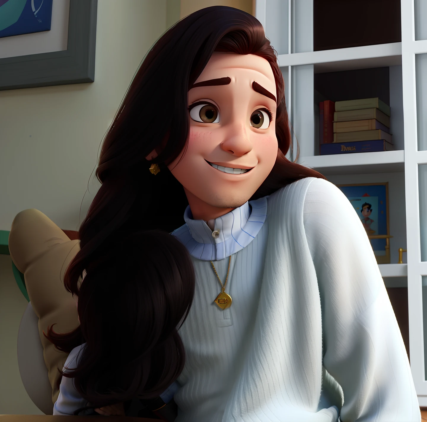 Casal (homem moreno e mulher branca) no estilo Disney Pixar, alta qualidade, melhor qualidade.