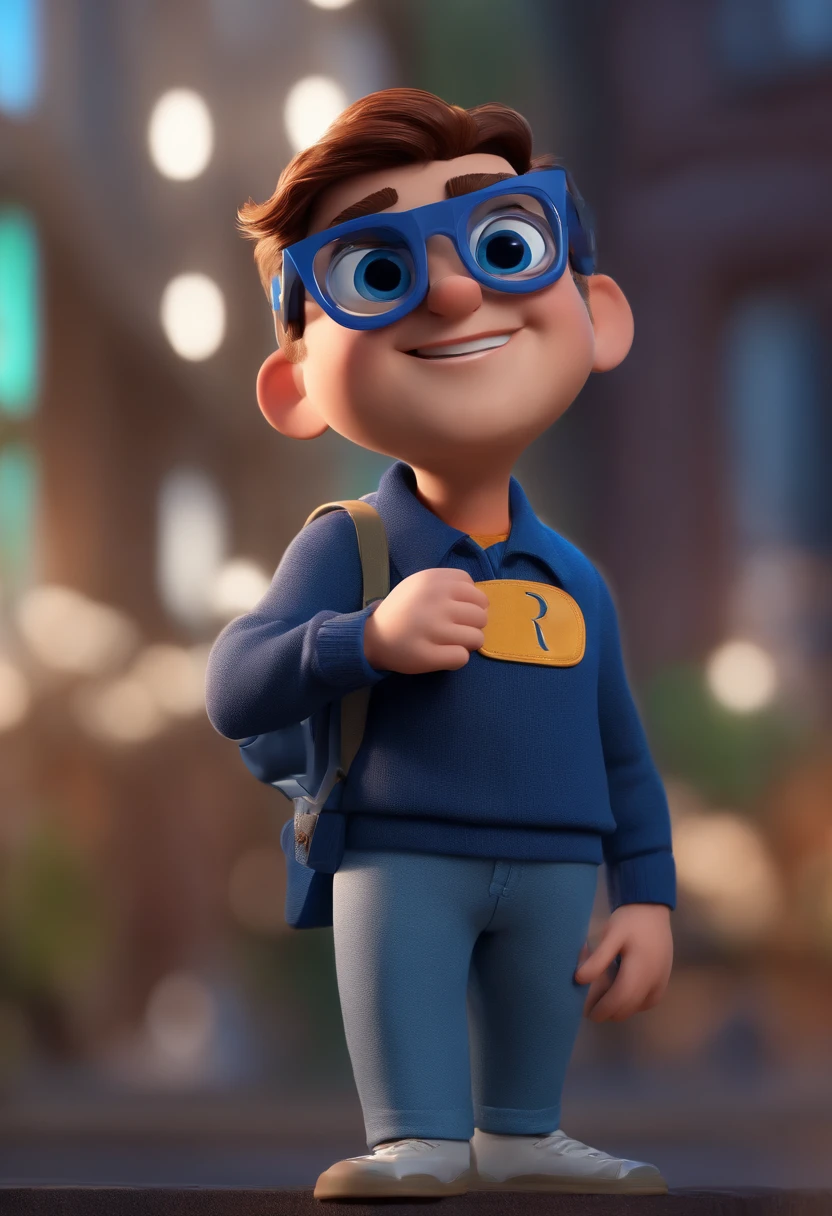 Cartoon character of a man with black glasses and a blue shirt, animation character, Caractere estilizado, animation style rendering, 3D estilizado, Arnold Maya render, 3 d render stylized, toon render keyshot, Personagem 3D, Personagem 3D, 3d rendering stylized, 3 d character render, personagem de desenho animado, Personagem de close up, Pose de personagem, (Estilo Pixar) (master part:1.2) (Bokeh) (best quality) (pele detalhada) (textura detalhada) (8k) (argila) (Cinematic lighting) (foco nítido