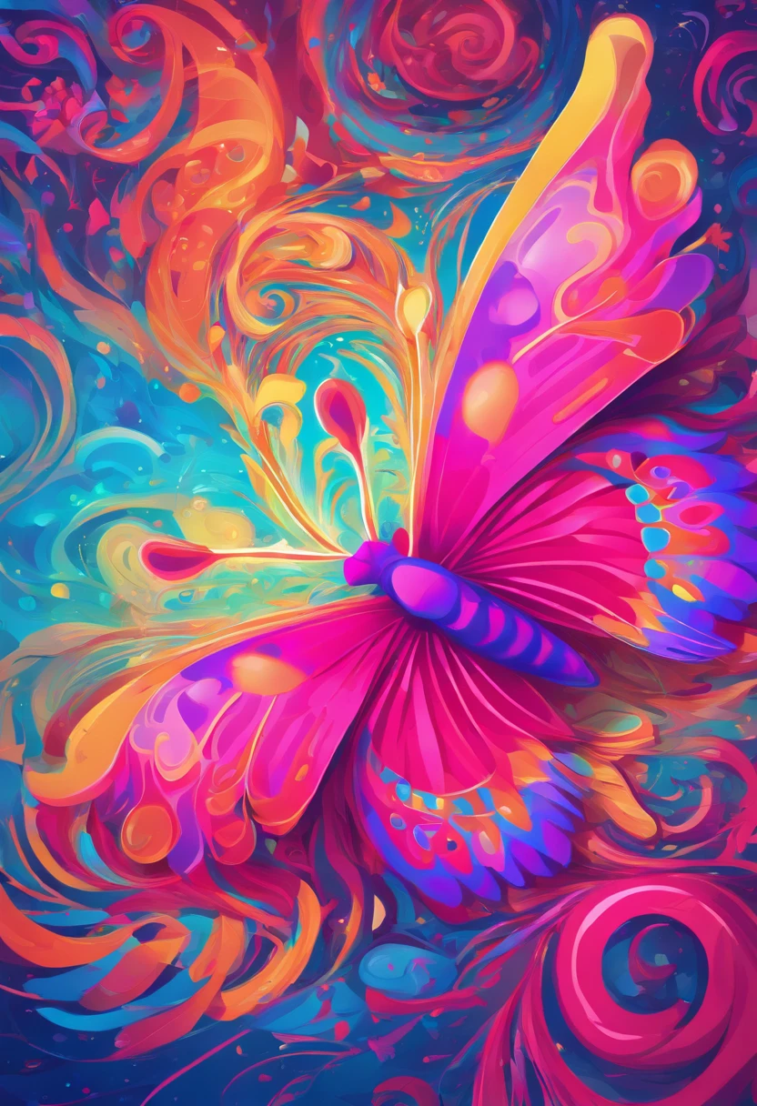 Super-realistic 3D fuchsia-colored butterfly, flight over a blue sea. This image evokes the Phoenix