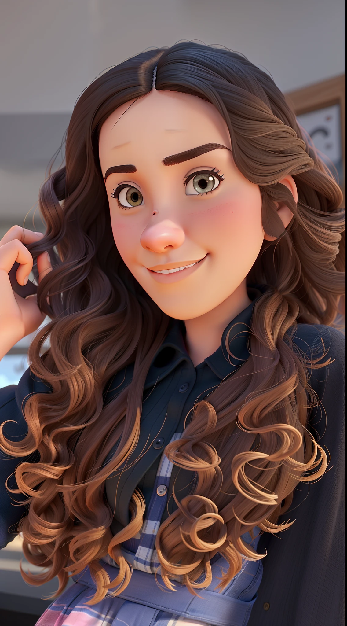 uma jovem morena clara estilo Diney Pixar, alta qualidade, melhor qualidade