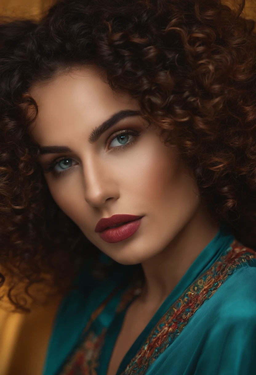 Mulher tingiu maron , curly hair