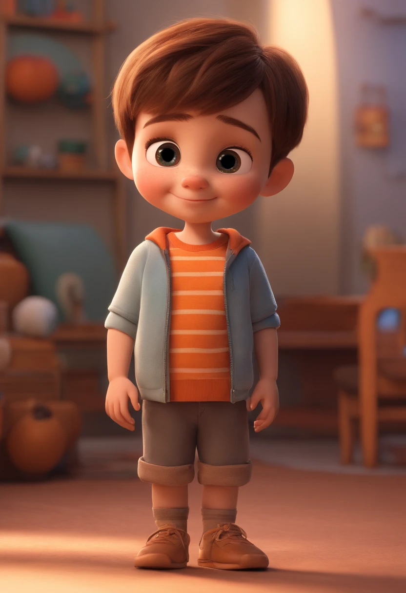 a happy cute standing short hair, vestindo uma fantasia espacial, , fundo branco, barnet, Tom, Estilo Pixar, ....3d, desenhos animados, rosto detalhado, asymmetrical 16k