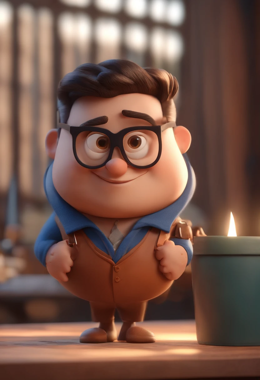 Cartoon character of a man wearing black glasses and a blue shirt, um personagem animado, Caractere estilizado, animation style rendering, 3D estilizado, Arnold Maya render, 3 d render stylized, toon render keyshot, Personagem 3D, Personagem 3D, 3d rendering stylized, 3 d character render, personagem de desenho animado, Personagem de close up, Pose de personagem, (Estilo Pixar) (master part:1.2) (Bokeh) (best quality) (pele detalhada) (textura detalhada) (8k) (argila) (Cinematic lighting) (foco nítido,Senta e vaza a parte superior do corpo