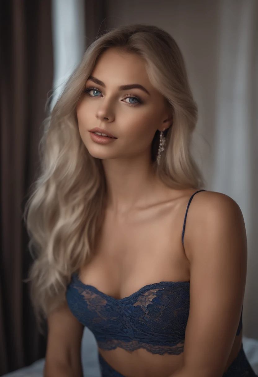 Woman with matching tank top and panties, Sexy girl with blue eyes, portrait sophie mudd, portrait corinna kopf, blonde hair and large eyes, Selfie einer jungen Frau, Augen im club Violet Myers, ohne Make-up, Natural makeup, Blick direkt in die Kamera, Gesicht mit Artgram, dezentes Make-up, Stunning full body shot, im Schlafzimmer, Spaltung