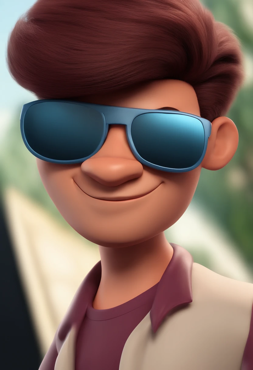 Cartoon character of a young man with black glasses and a burgundy shirt, animation character, alguns pelos na barba, camisa com logo da nike, Caractere estilizado, animation style rendering, 3D estilizado, Arnold Maya render, 3 d render stylized, toon render keyshot, Personagem 3D, Personagem 3D, 3d rendering stylized, 3 d character render, personagem de desenho animado, Personagem de close up, Pose de personagem,  (Estilo Pixar) (master part:1.2) (Bokeh) (best quality) (pele detalhada) (textura detalhada) (8k) (argila) (Cinematic lighting) (foco nítido