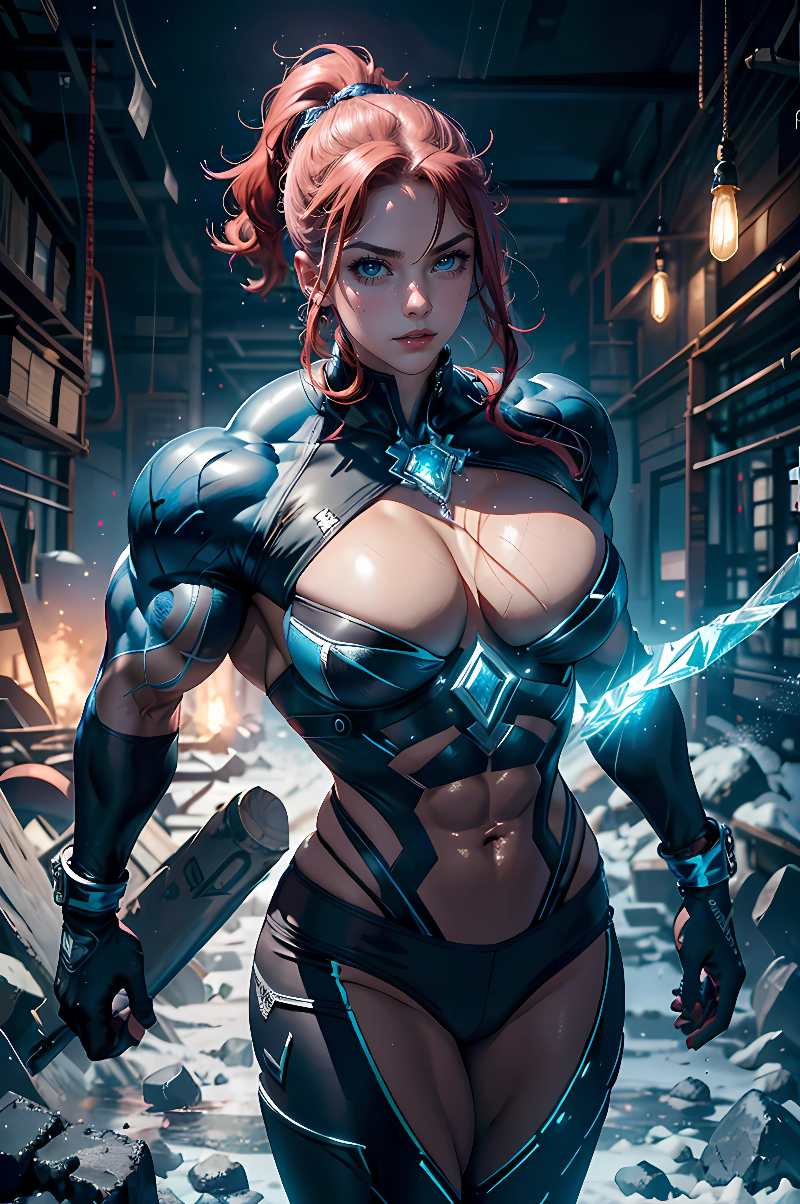 (best quality,highres), vibrant colors, bold lighting, seductive pose, intense gaze, icy powers, diamond skin, sensual atmosphere, ((((huge muscles)))).