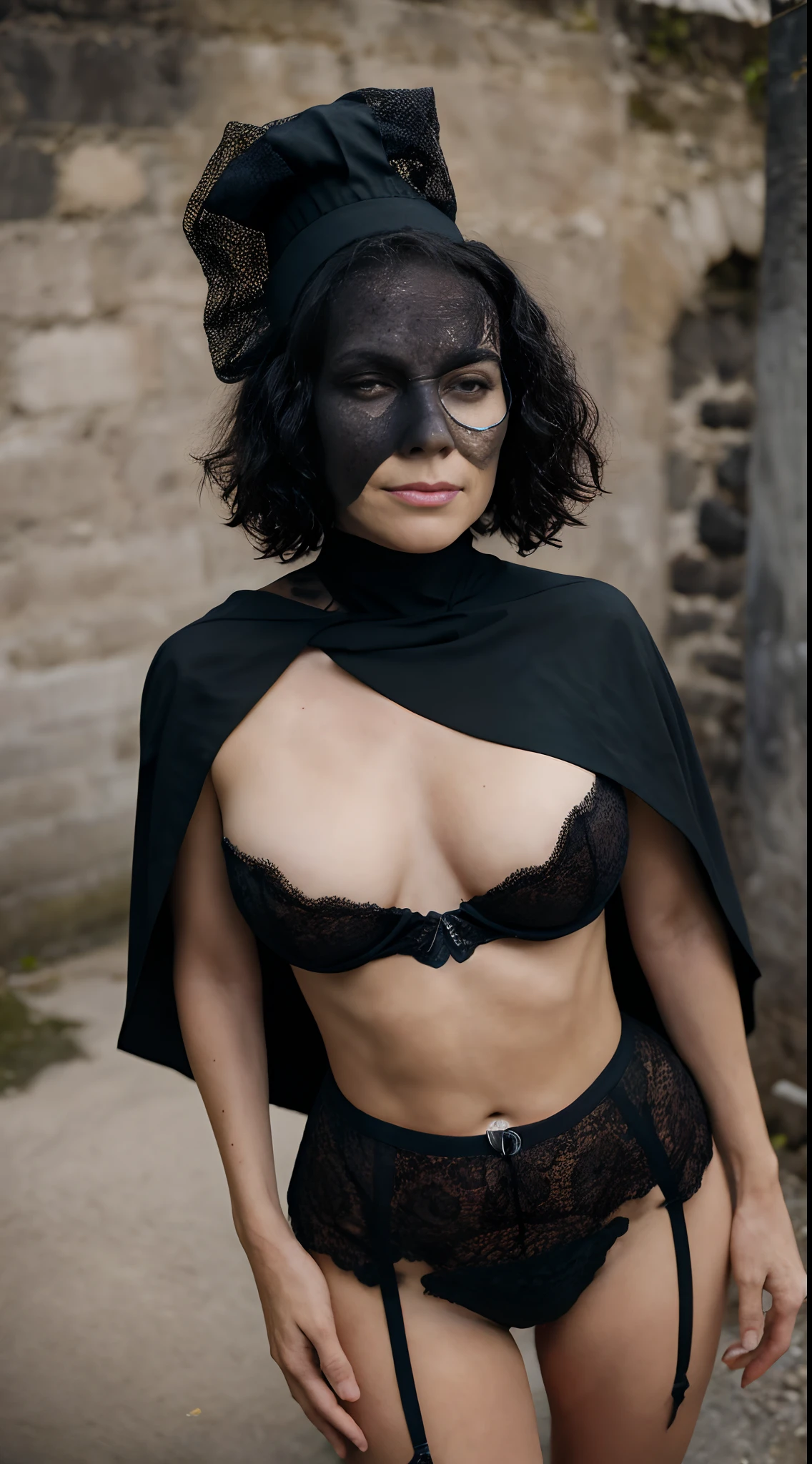 (Chef-d’œuvre :1.2), Docteur de la peste masqué du corbeau noir rétro, sombre et mystérieux, d’une beauté envoûtante, masque de bec noir détaillé, longue cape fluide, motifs brodés, cuir ancien, usé lingerie petit seins , tenue du 17e siècle, artisanat exquis, atmosphère sinistre, brouillard dense, ombres étranges, ruelle faiblement éclairée, cadre gothique, macabre, envoûtant poétique, clair de lune de minuit, lueur vacillante à la bougie, glaçant, éclairage ambiant, outils médicaux anciens, studio photo, rues désertes,  désolation, de