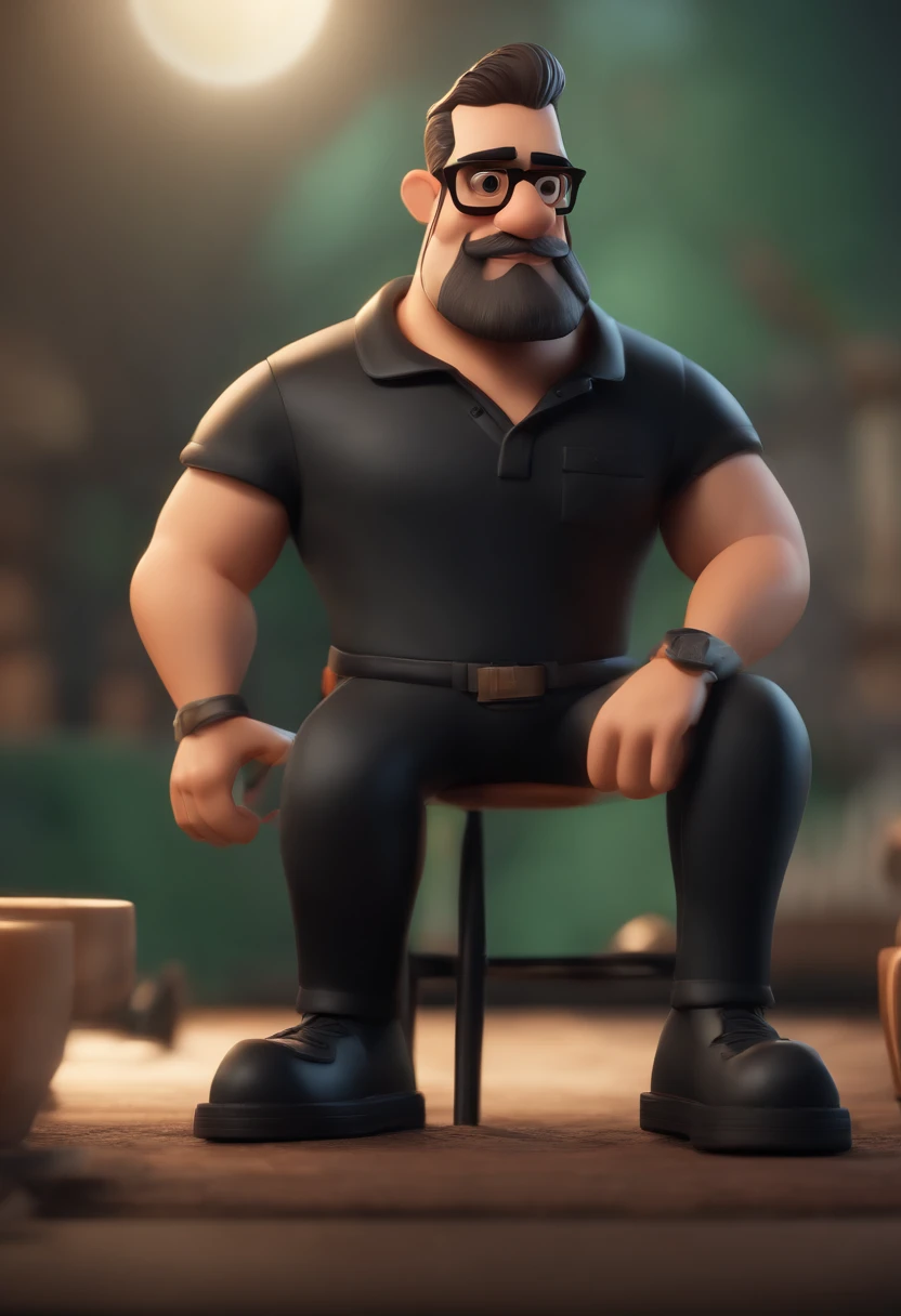 Cartoon character of a man with black glasses and a black polo shirt, cabelo liso, With beard and old school tattoo on his arm, animation character, Caractere estilizado, animation style rendering, 3D estilizado, Arnold Maya render, 3 d render stylized, toon render keyshot, Personagem 3D, Personagem 3D, 3d rendering stylized, 3 d character render, personagem de desenho animado, Personagem de close up, Pose de personagem, (Estilo Pixar) (master part:1.2) (Bokeh) (best quality) (pele detalhada) (textura detalhada) (8k) (argila) (Cinematic lighting) (foco nítido
