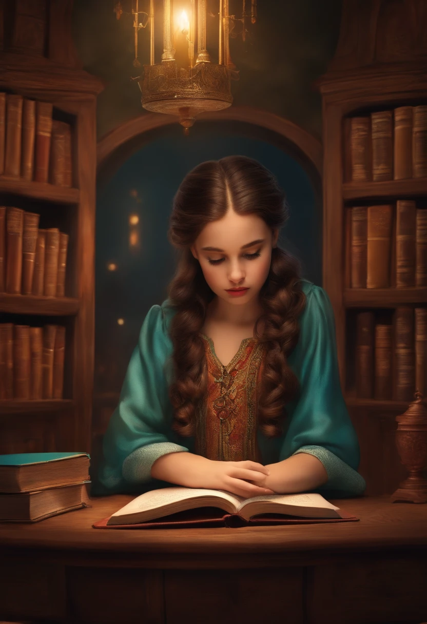 Create me an animated 12 year old girl who gets up from her book