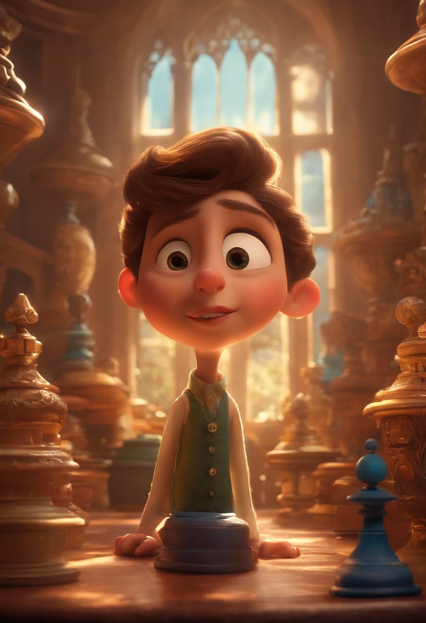A Dream Architect Inspired by Pixar Animation, de perto. Facial expressions are captivating, com um toque de irrealidade.