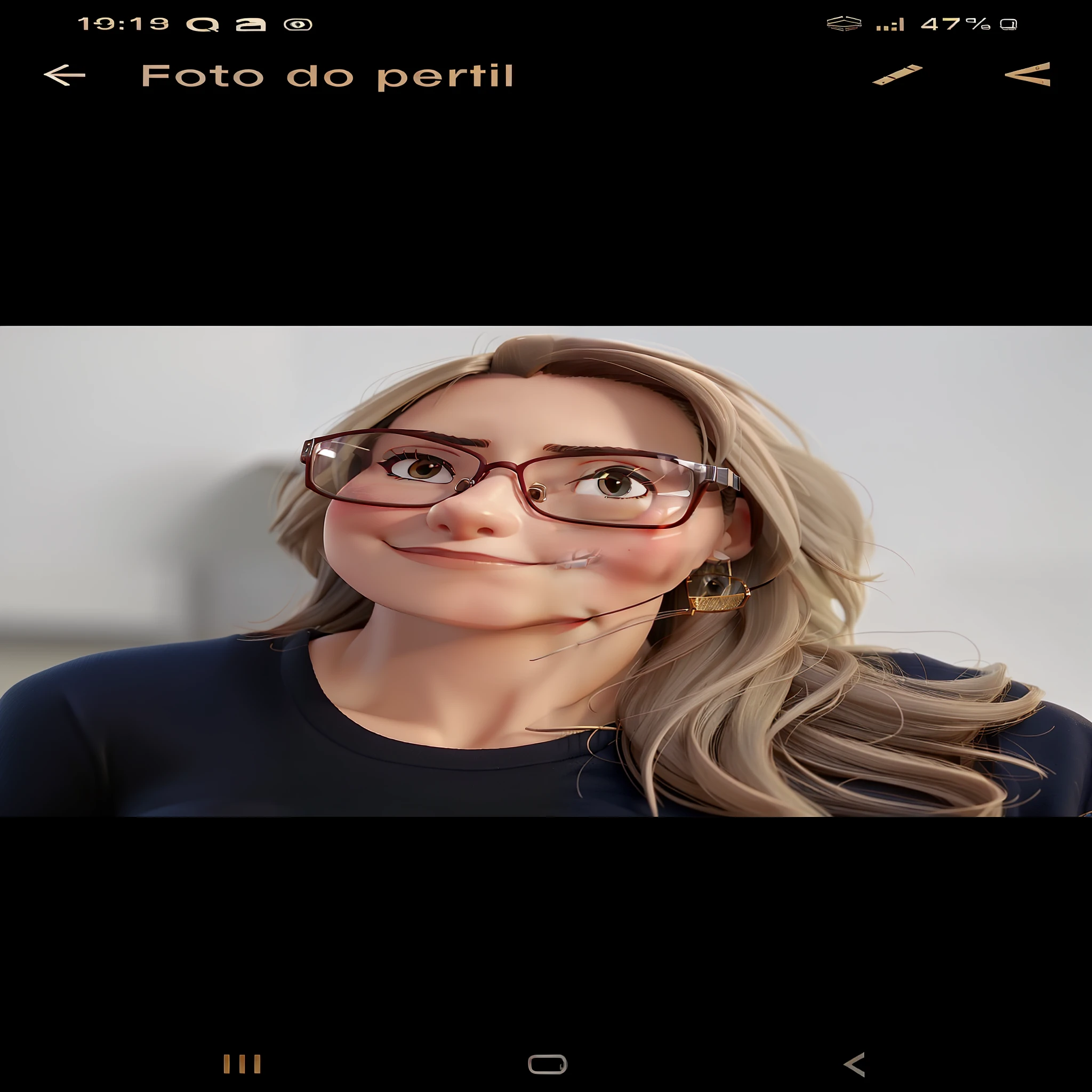 a closeup of a woman with glasses and a shirt 30 year old woman, medium skin, cabelos morenos com mechas loiras, square brown glasses, olhos pretos