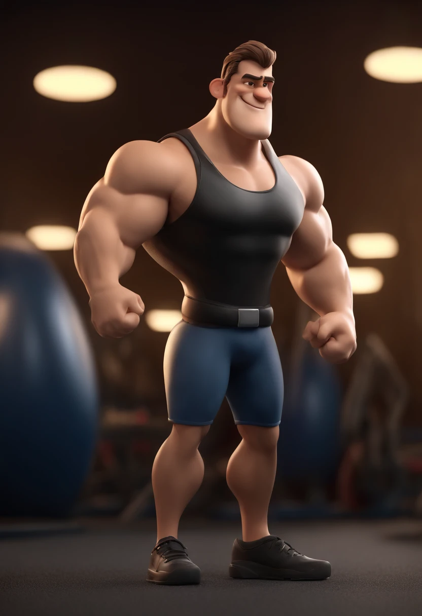 Cartoon character of a professional gym physical education man, that aims to take care of health and quality of life with a black shirt, um personagem animado, Caractere estilizado, animation style rendering, 3D estilizado, Arnold Maya render, 3 d render stylized, toon render keyshot, Personagem 3D, Personagem 3D, 3d rendering stylized, 3 d character render, personagem de desenho animado, Personagem de close up, Pose de personagem, (Estilo Pixar) (master part:1.2) (Bokeh) (best quality) (pele detalhada) (textura detalhada) (8k) (argila) (Cinematic lighting) (foco nítido,Senta e vaza a parte superior do corpo