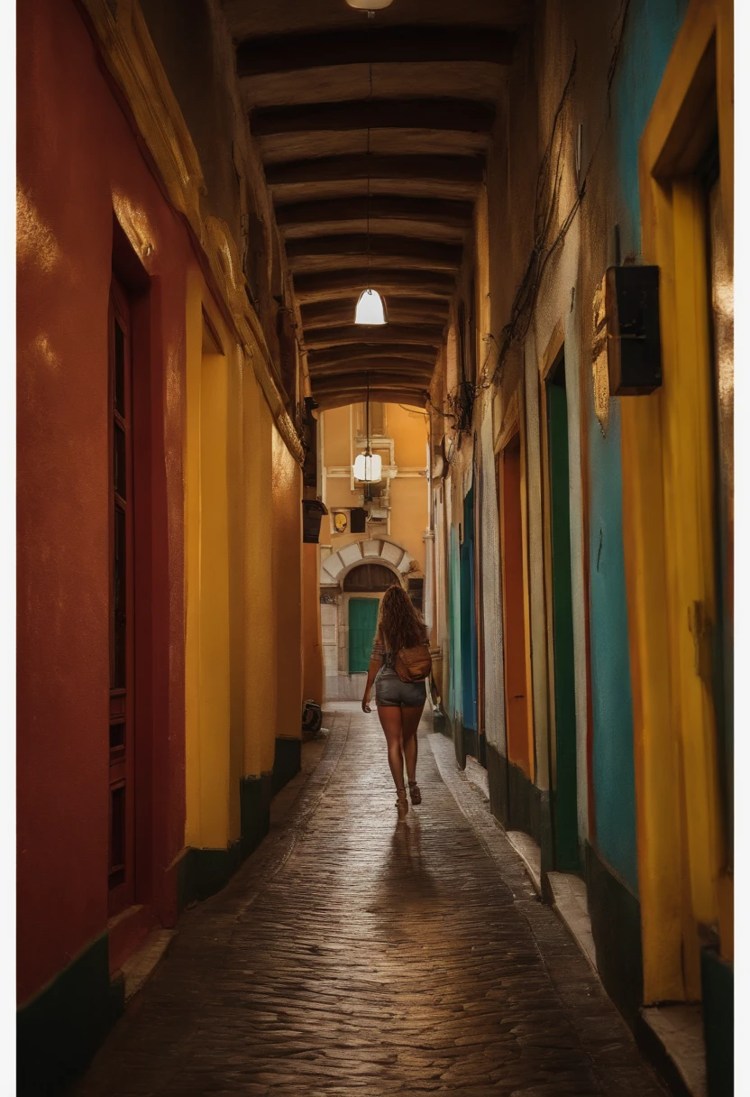 back view, beautiful naked girl, Detailed face, running quickly along a city street, her hair flutters beautifully, mystical, Surreal