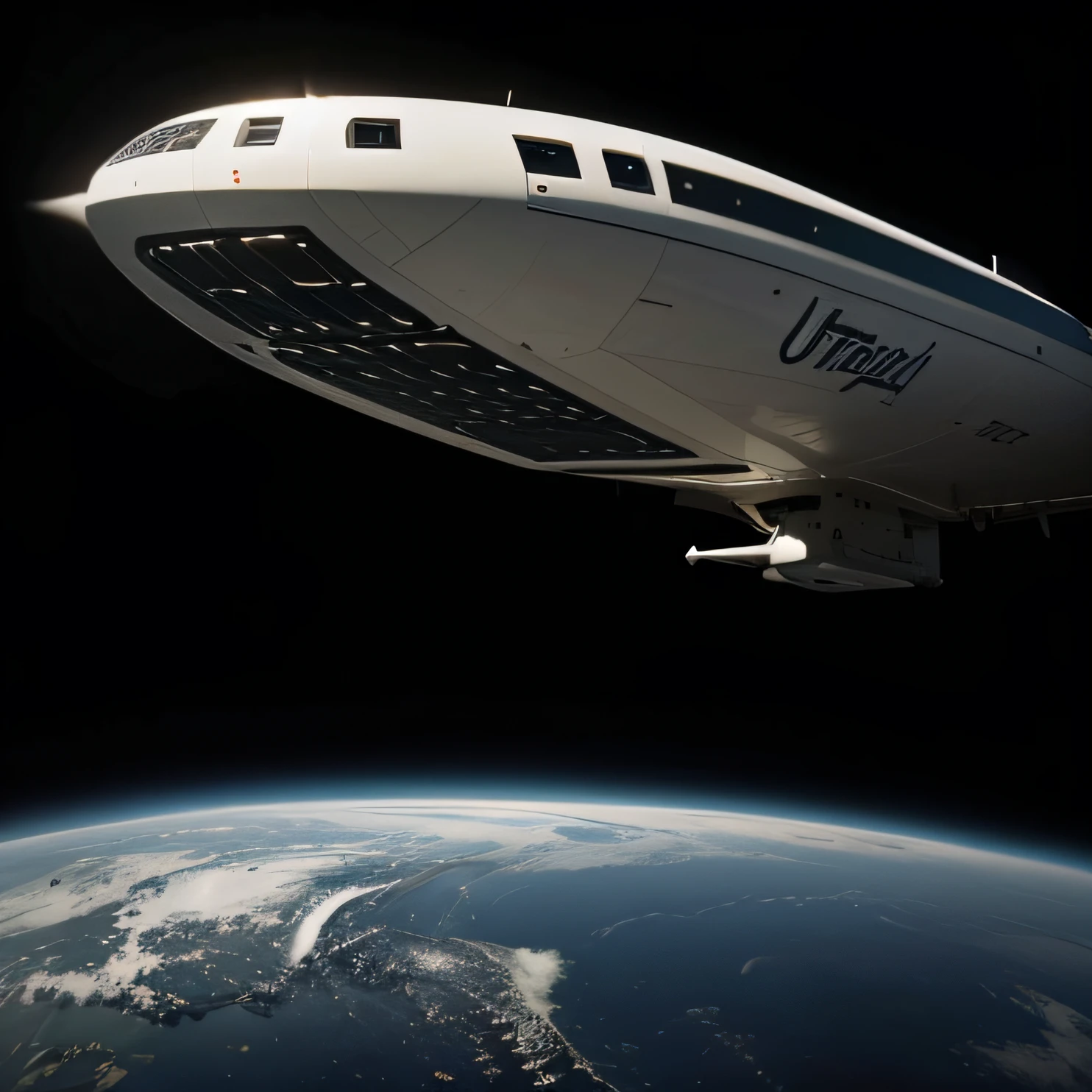 uma nave gigante aterrizando na terra futuristica