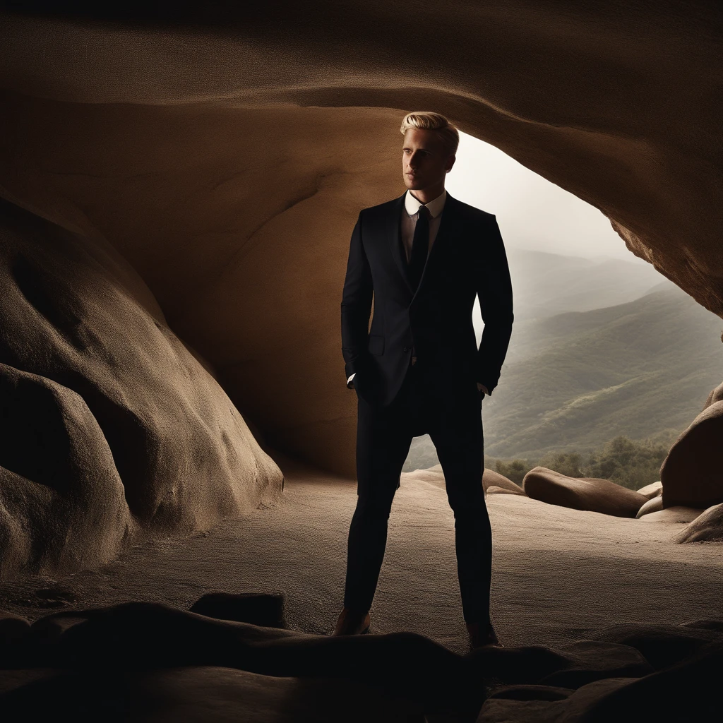 blonde, undercut, suit, masculine, cave