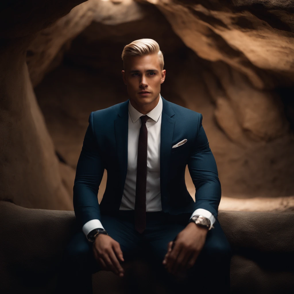 blonde, undercut, suit, masculine, cave