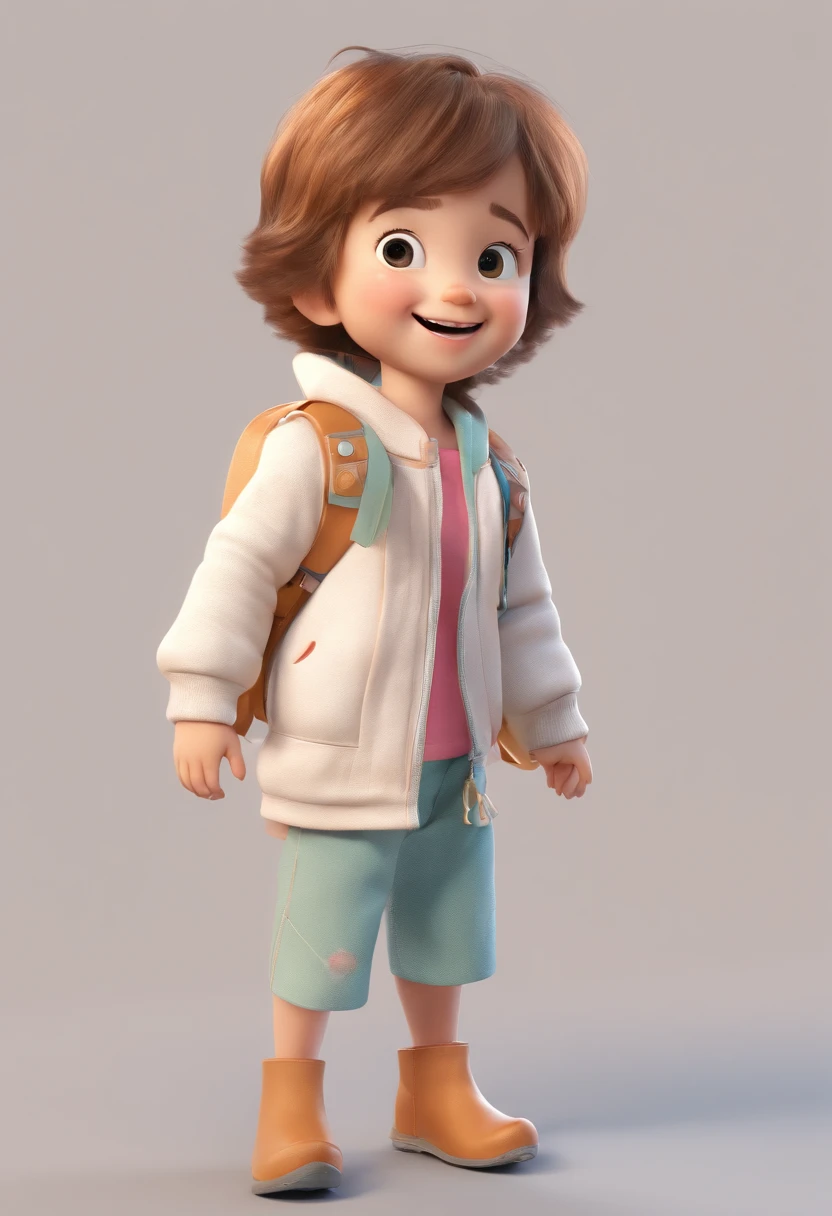 a happy cute ??? standing short hair, vestindo uma fantasia espacial,, fundo branco, barnet, tom, Estilo Pixar, ..3d, desenhos animados, rosto detalhado, asymmetrical 16k