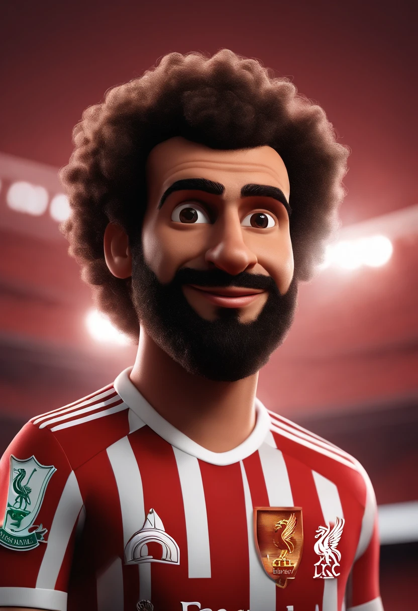 liverpool fc, Cartoon character of Mohamed Salah ,birthday card design, animation character, animation style rendering, 3D estilizado, Arnold Maya render, 3 d render stylized, toon render keyshot, Personagem 3D, Personagem 3D, 3d rendering stylized, 3 d character render, (Estilo Pixar) (master part:1.2) (Bokeh) (best quality) (textura detalhada) (8k) (argila) (Cinematic lighting) (foco nítido