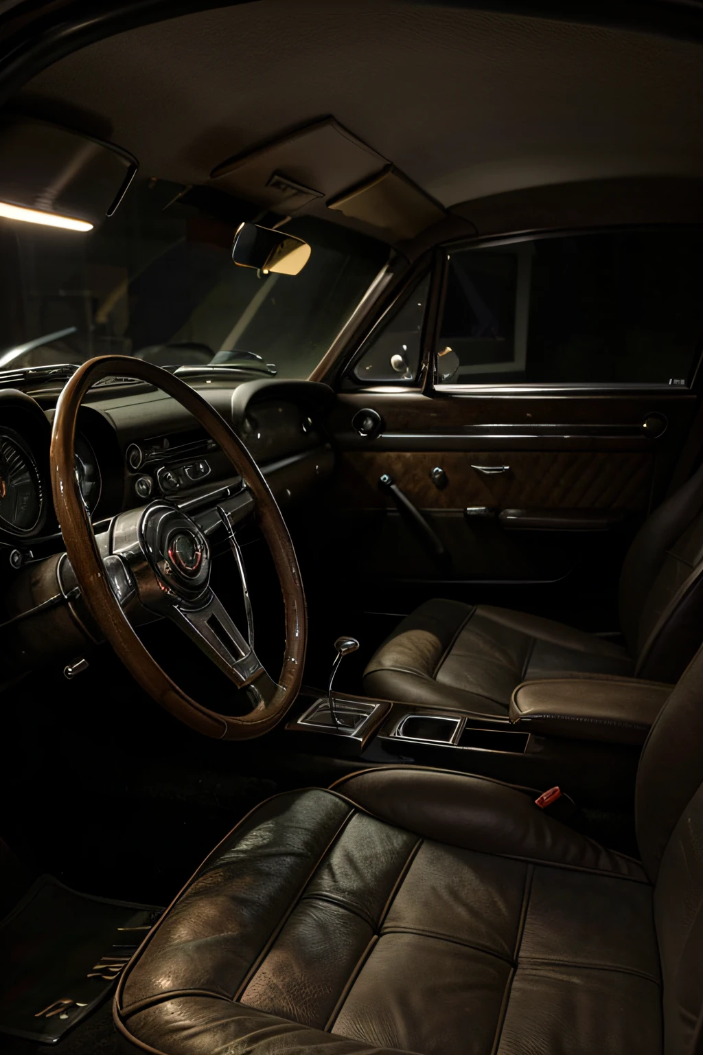 Ultrarealistic Italian mafia boss luxury old 1960 car, backseat, night, vintage luxury car interior, ultrarealistic face