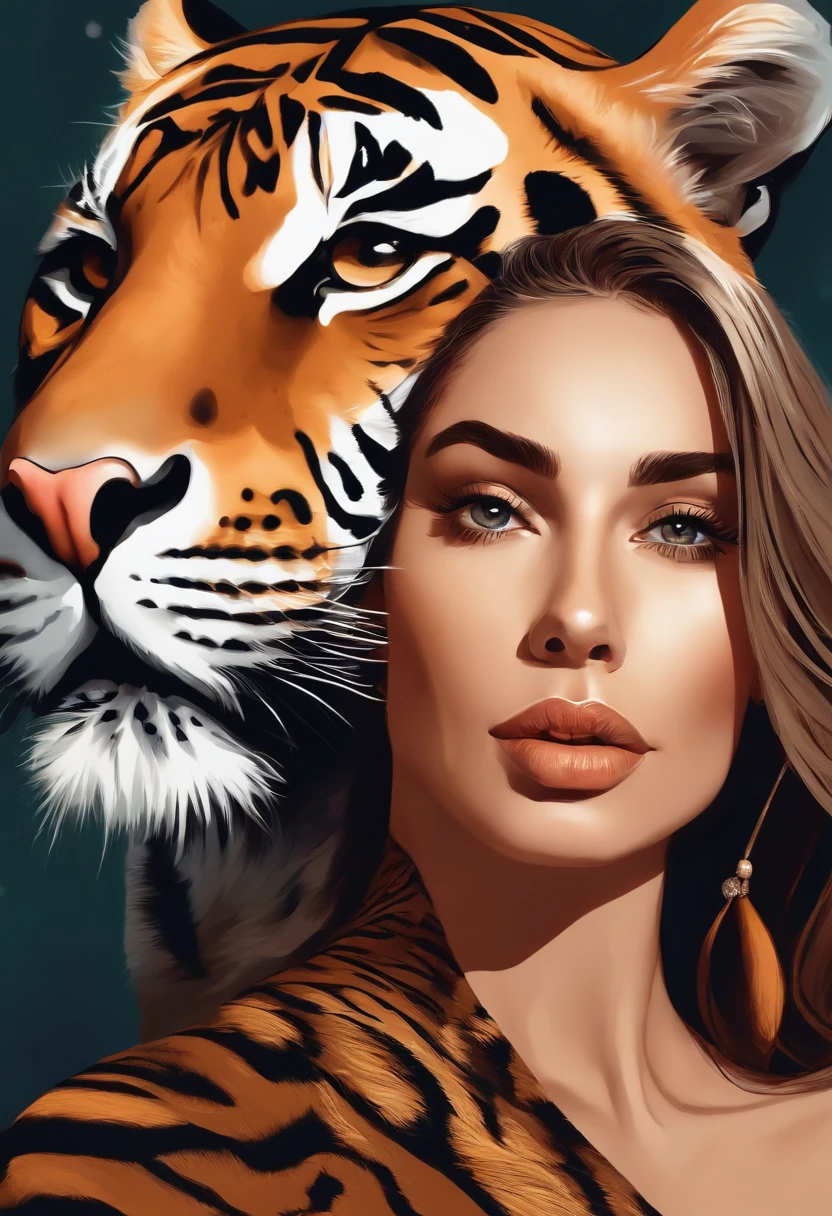 Desenhe uma raposa,Drawing the face of a woman and the head of a tiger, stunning digital illustration, bela arte digital, lindo arte digital, exquisite digital illustration, Arte de Alessandro Pautasso, pintura digital impressionante, bela arte digital, linda arte digital linda, arte digital impressionante, Arte digital alucinante, lindo pintura digital, Beautiful digital illustration, arte digital altamente detalhada