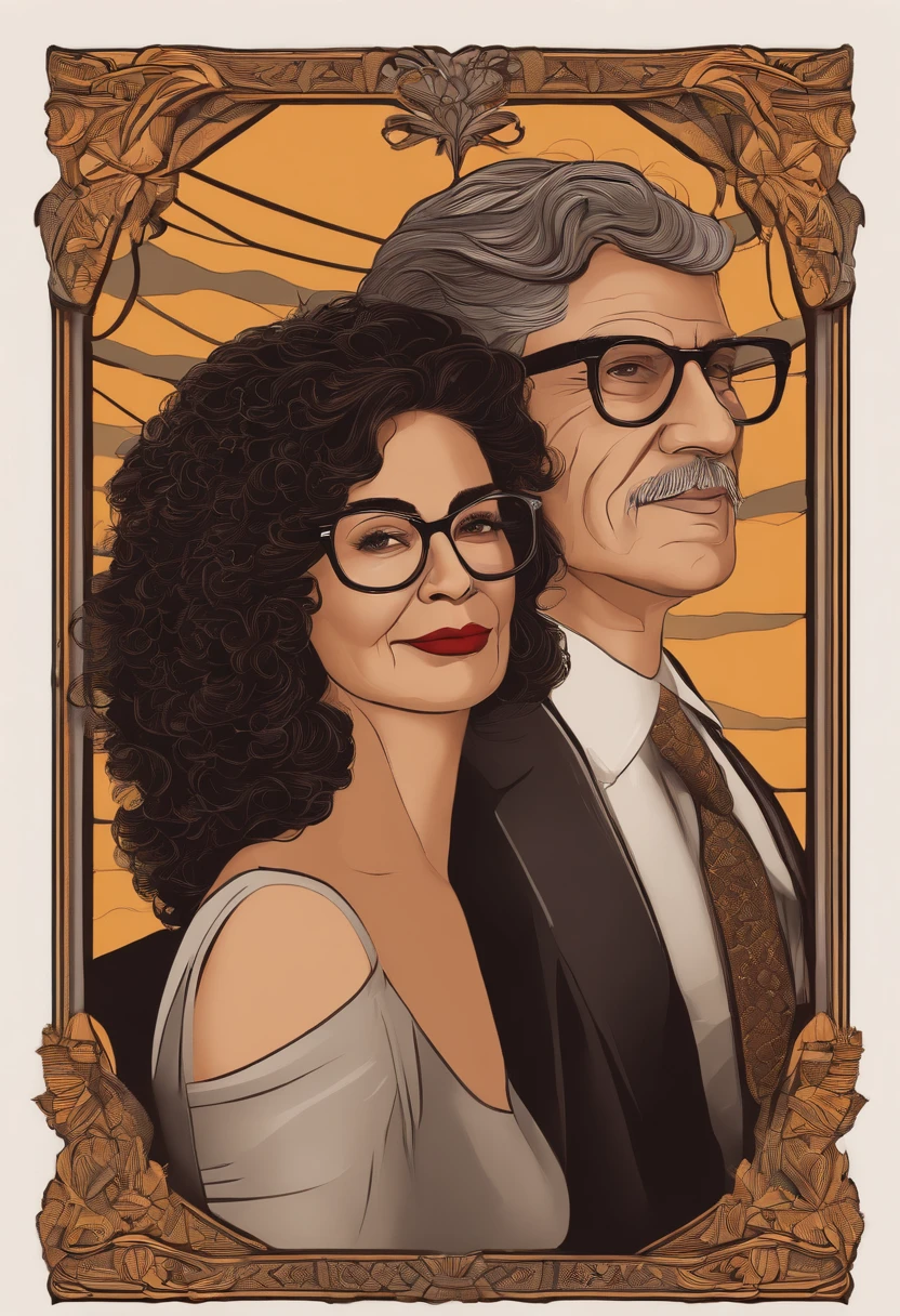 Casal de homem de 50 anos com cabelo preto e grisalho com oculos e mulher de 50 anos com cabelos medios na cor castanho.