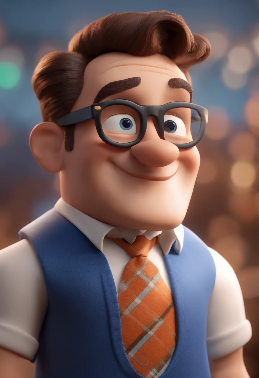 Cartoon character of a man wearing black glasses and a blue shirt, um personagem animado, Caractere estilizado, animation style rendering, 3D estilizado, Arnold Maya render, 3 d render stylized, toon render keyshot, Personagem 3D, Personagem 3D, 3d rendering stylized, 3 d character render, personagem de desenho animado, Personagem de close up, Pose de personagem, (Estilo Pixar) (master part:1.2) (Bokeh) (best quality) (pele detalhada) (textura detalhada) (8k) (argila) (Cinematic lighting) (foco nítido，Senta e vaza a parte superior do corpo