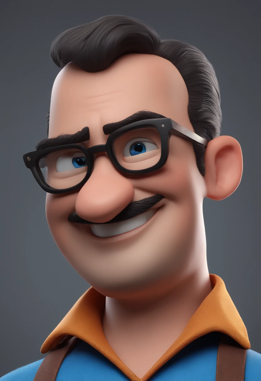 Cartoon character of a man with black glasses and a blue shirt, animation character, Caractere estilizado, animation style rendering, 3D estilizado, Arnold Maya render, 3 d render stylized, toon render keyshot, Personagem 3D, Personagem 3D, 3d rendering stylized, 3 d character render, personagem de desenho animado, Personagem de close up, Pose de personagem,  (Estilo Pixar) (master part:1.2) (Bokeh) (best quality) (pele detalhada) (textura detalhada) (8k) (argila) (Cinematic lighting) (foco nítido