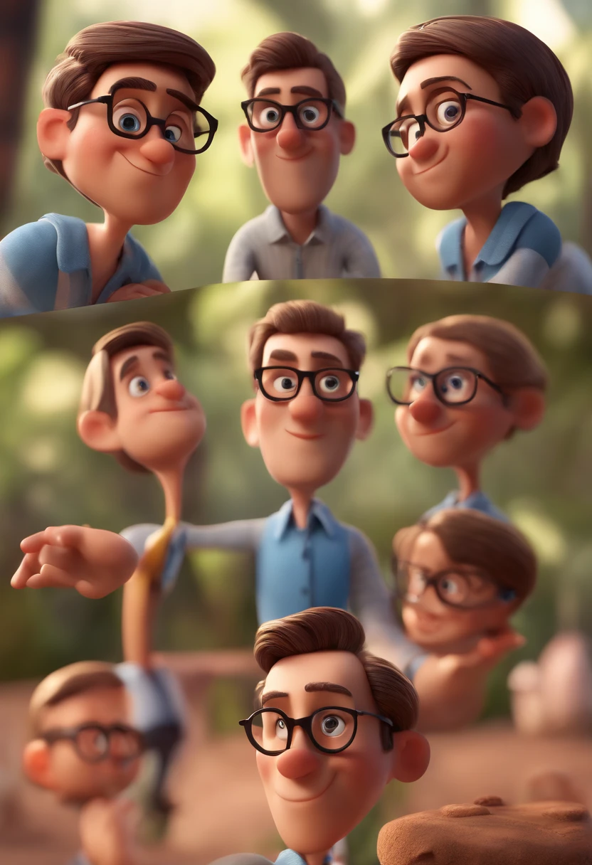 Cartoon character of a man with black glasses and a blue shirt, animation character, Caractere estilizado, animation style rendering, 3D estilizado, Arnold Maya render, 3 d render stylized, toon render keyshot, Personagem 3D, Personagem 3D, 3d rendering stylized, 3 d character render, personagem de desenho animado, Personagem de close up, Pose de personagem, (Estilo Pixar) (master part:1.2) (Bokeh) (best quality) (pele detalhada) (textura detalhada) (8k) (argila) (Cinematic lighting) (foco nítido