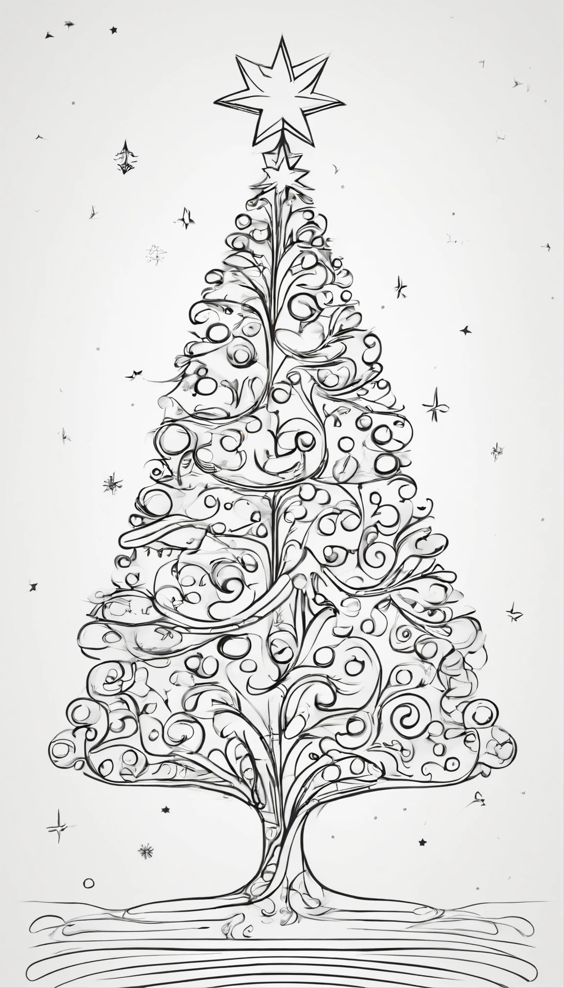 Outline a drawing of a Christmas tree With decorations kids style