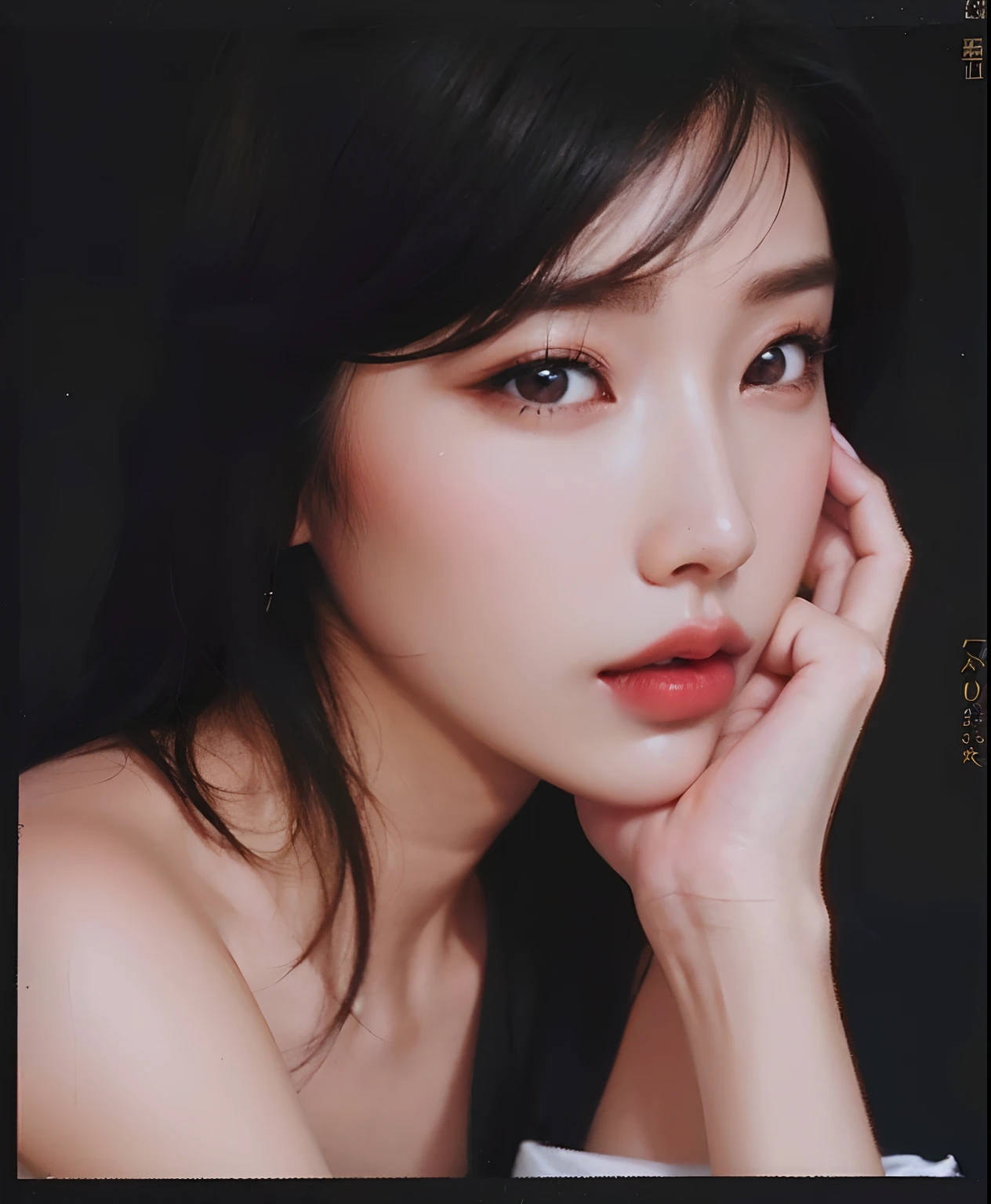 best quality, master piece,photorealistic,short black hair,alone,lips,Abake,Male penis、Put the glans in your mouth,Completely naked