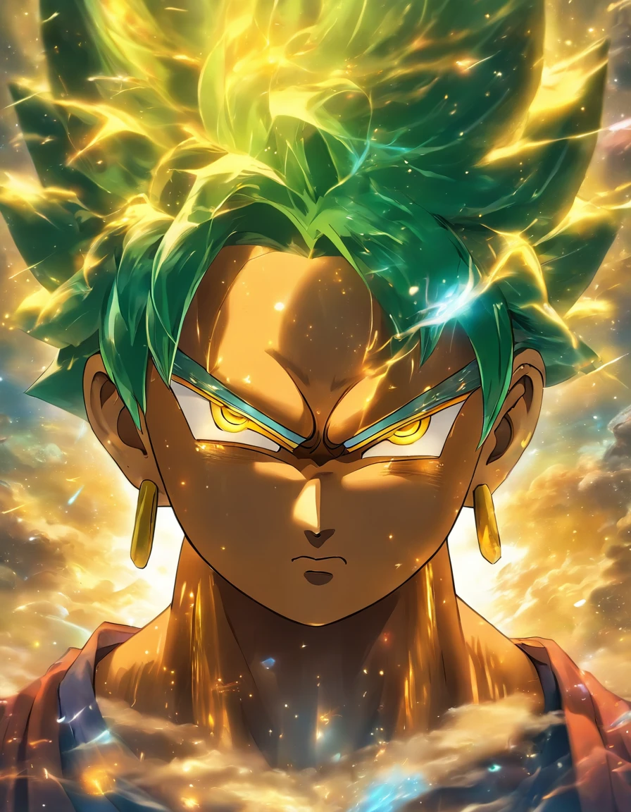 La enorme cabeza transparente de Buda mira a un planeta amarillo terroso en el universo,Efectos de resplandor,OC renderizado