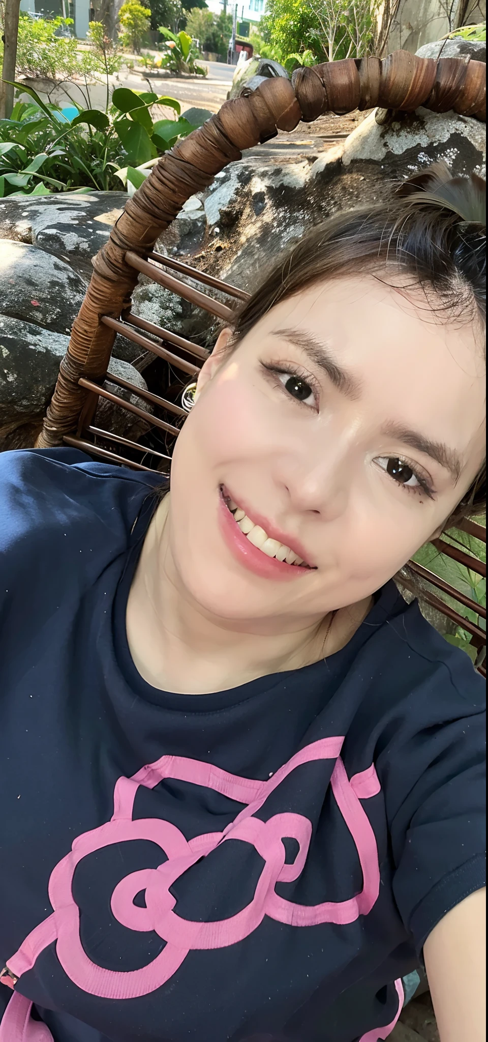 smiling woman sitting at a table with a plate of food, smiling happily at the camera, profile picture, looking happy, 40s woman, smiling lasciviously, having fun, action pose, triumphant pose, full figure close-up. Slender body, slim waist, perfect face. Her body exudes glamor and her face is the definition of beauty. Test, highly realistic, reddish skin, beautiful, slightly full lips, red lipstick, feeling of lightness and joy, hyper-realism, very elaborate skin, direct look. Clear, high-quality photo. Beautiful woman, extremely sexy, very sensual. Masterpiece: 1.3, high resolution, (photographically realistic), 8k, NUDE, NUDITY, NFSW.