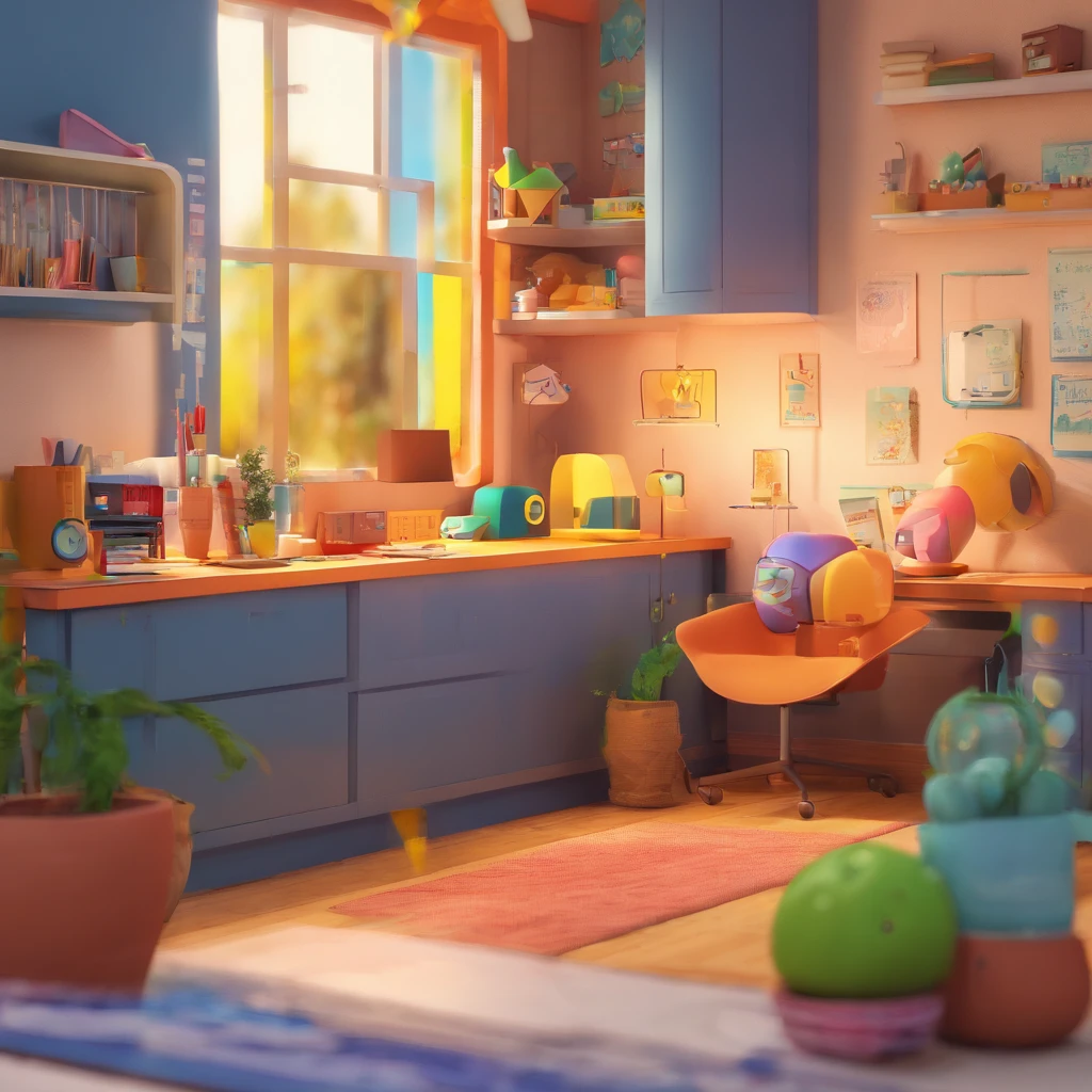 Criar um personagem no estilo Pixar. Trata-se de um homem de 30 anos, com barba, Branco, com cabelos castanhos curtos e um quiff, e olhos castanhos. Ele deve estar na frente de um computador, Trabalhar como designer