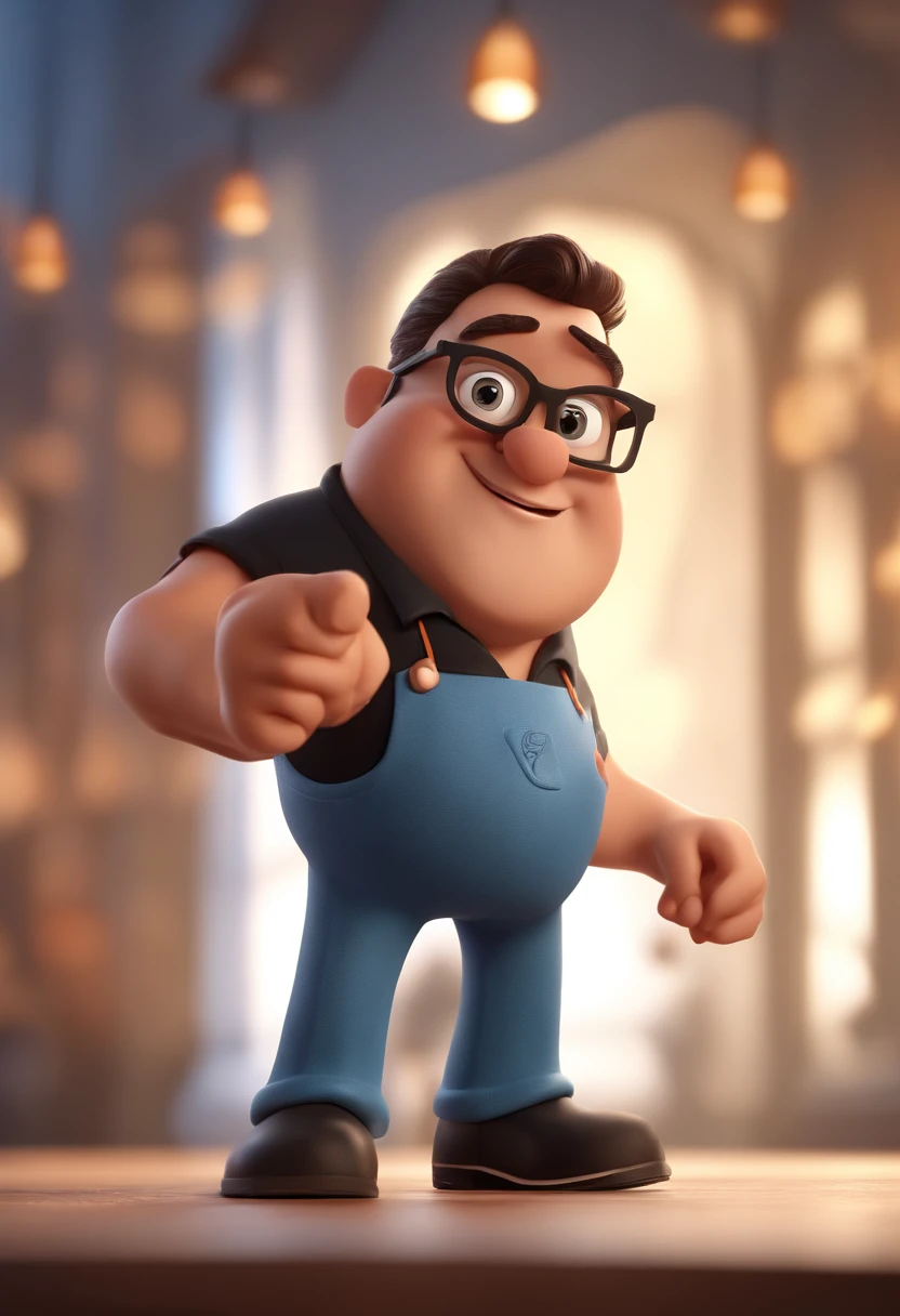 Cartoon character of a man with black glasses and a blue shirt, animation character, Caractere estilizado, animation style rendering, 3D estilizado, Arnold Maya render, 3 d render stylized, toon render keyshot, Personagem 3D, Personagem 3D, 3d rendering stylized, 3 d character render, personagem de desenho animado, Personagem de close up, Pose de personagem, (Estilo Pixar) (master part:1.2) (Bokeh) (best quality) (pele detalhada) (textura detalhada) (8k) (argila) (Cinematic lighting) (foco nítido