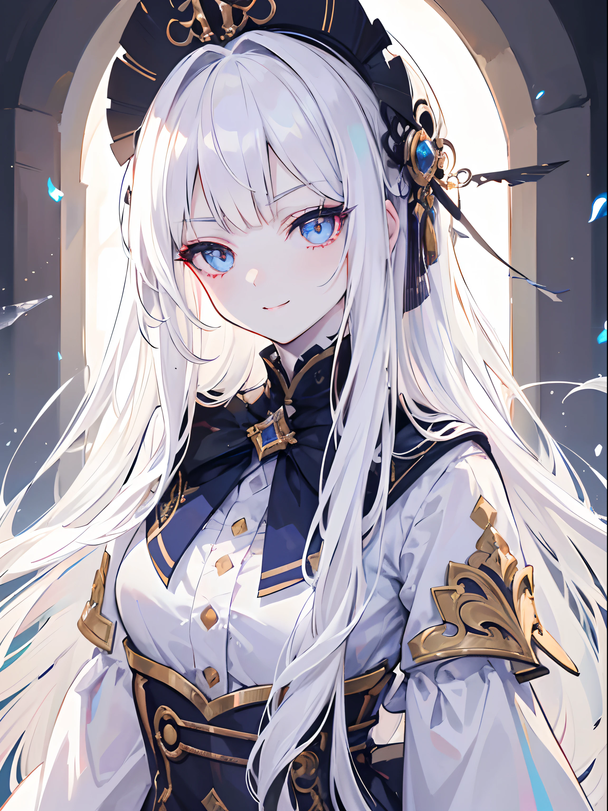 (((masterpiece)))、((highest quality))、(super detailed)、(CG illustration)、(very beautiful woman))、cinematic light、((1 Mechanical Girl))、 (beautiful and luxurious)(atelier)、facing the front,gray hair,Corset Belt,blue high waist skirt,upper body portrait