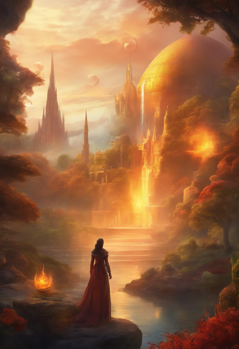 distopic fantasy world, futuristic, medieval, monsters, sky and flame Fondo de pantalla, UHD, 4k, 8k, HDR, Fantasy Art, hyperrealistic d & d fantasy art, symmetrical spectacular fantasy art,