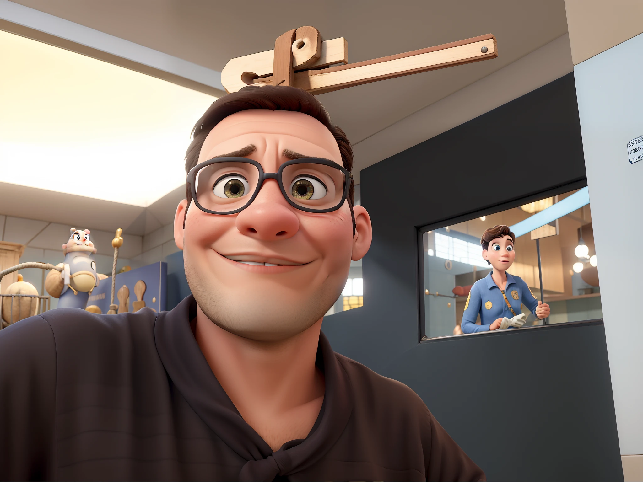 Obra-prima, de melhor qualidade, uma idoso, in detainee clothes tied behind bars, em poster estilo Disney pixar.