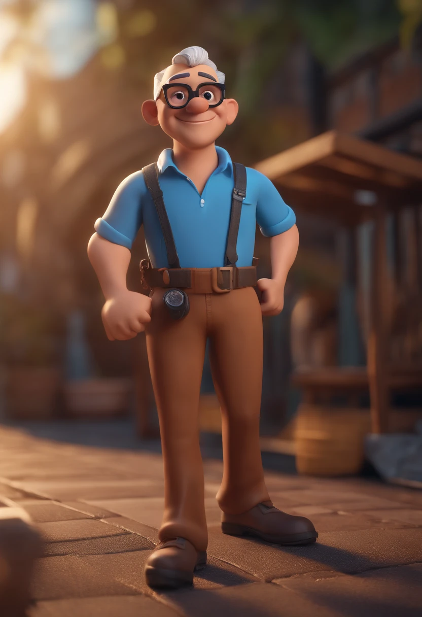 Cartoon character of a man with black glasses and a blue shirt, animation character, Caractere estilizado, animation style rendering, 3D estilizado, Arnold Maya render, 3 d render stylized, toon render keyshot, Personagem 3D, Personagem 3D, 3d rendering stylized, 3 d character render, personagem de desenho animado, Personagem de close up, Pose de personagem, (Estilo Pixar) (master part:1.2) (Bokeh) (best quality) (pele detalhada) (textura detalhada) (8k) (argila) (Cinematic lighting) (foco nítido