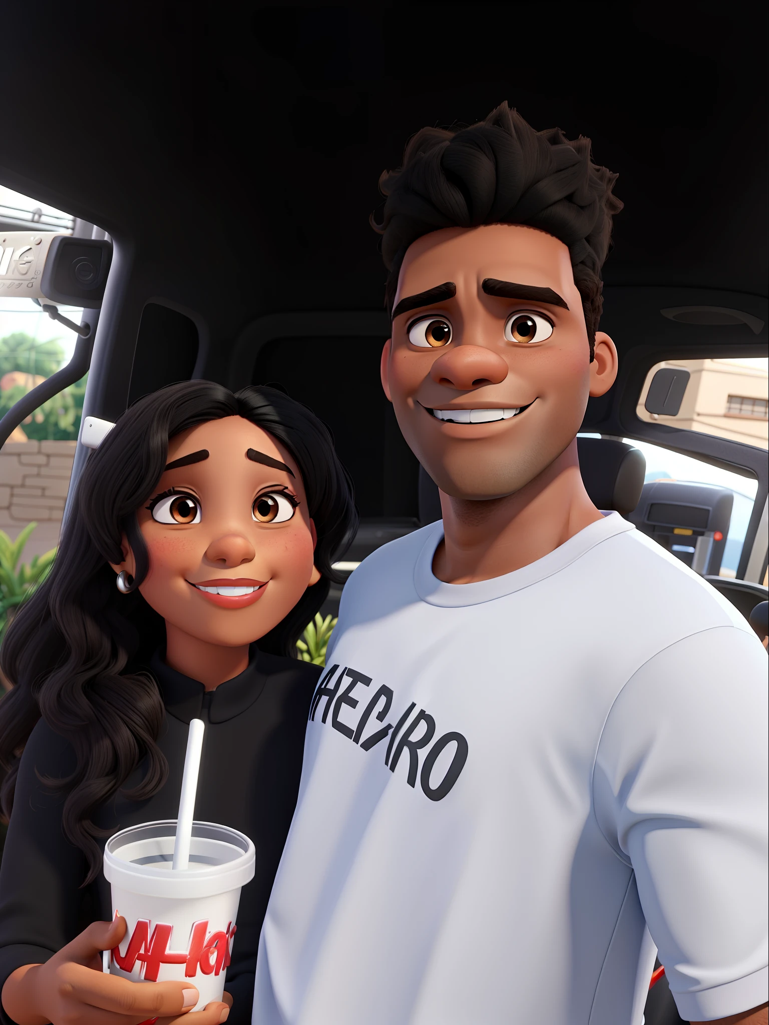 Homem negro, mulher morena, estilo disney pixar, alta qualidade, melhor qualidade