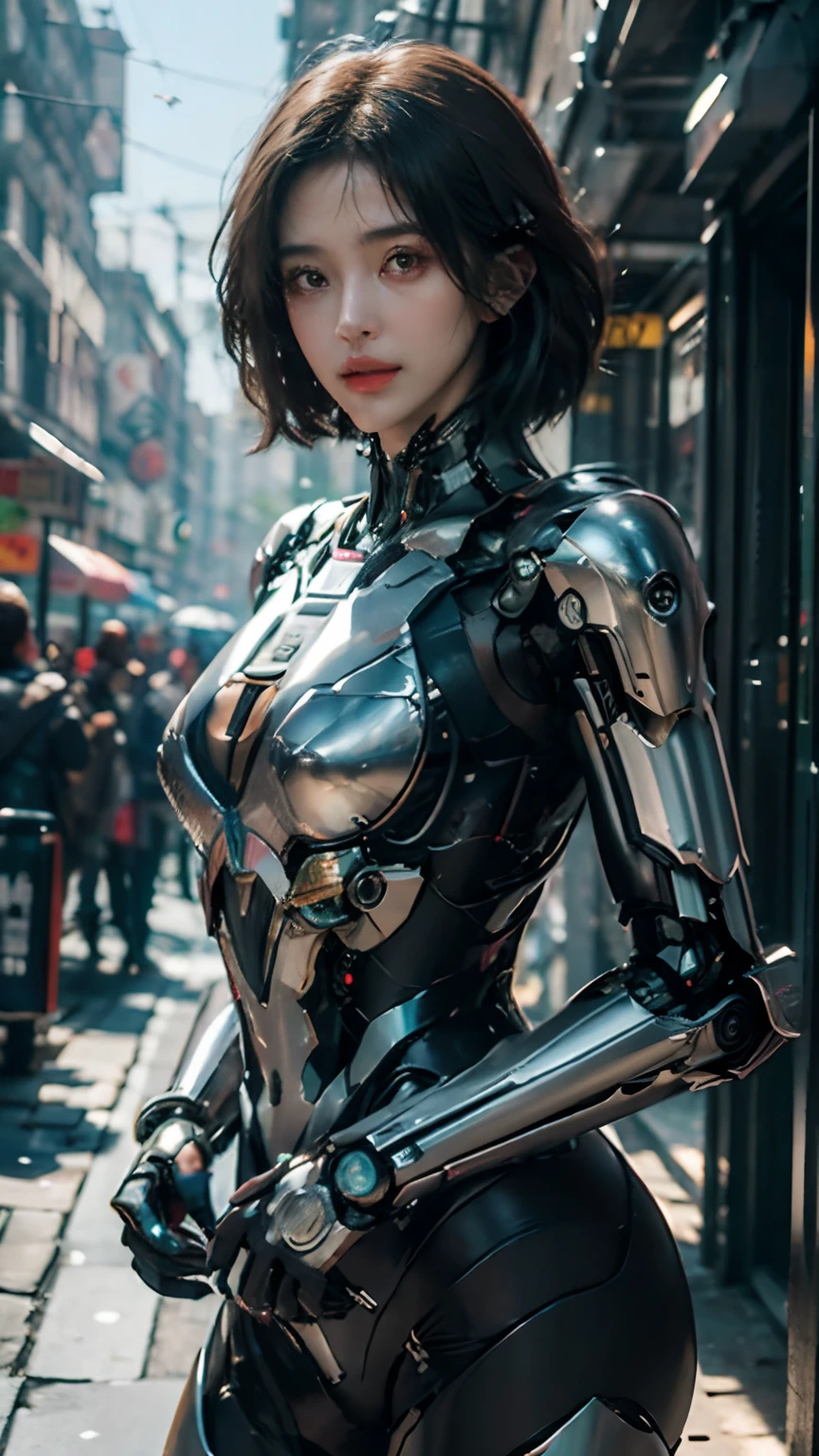 ((Obra maestra, La mejor calidad)), illustration, 8K ultradetallado, realista, foco nítido, Altamente detallado, Pro Lighting, Detalles coloridos, Rotura del color del arco iris, Super Long Lens Factory, large mechanical robot structure, microchip, ordenador, luminiscencia, Detalles intrincados, shitu-mecha, 1girl, Mecha de uso, ombligo, Imagen en color, resplandecer, (cyberpunk)