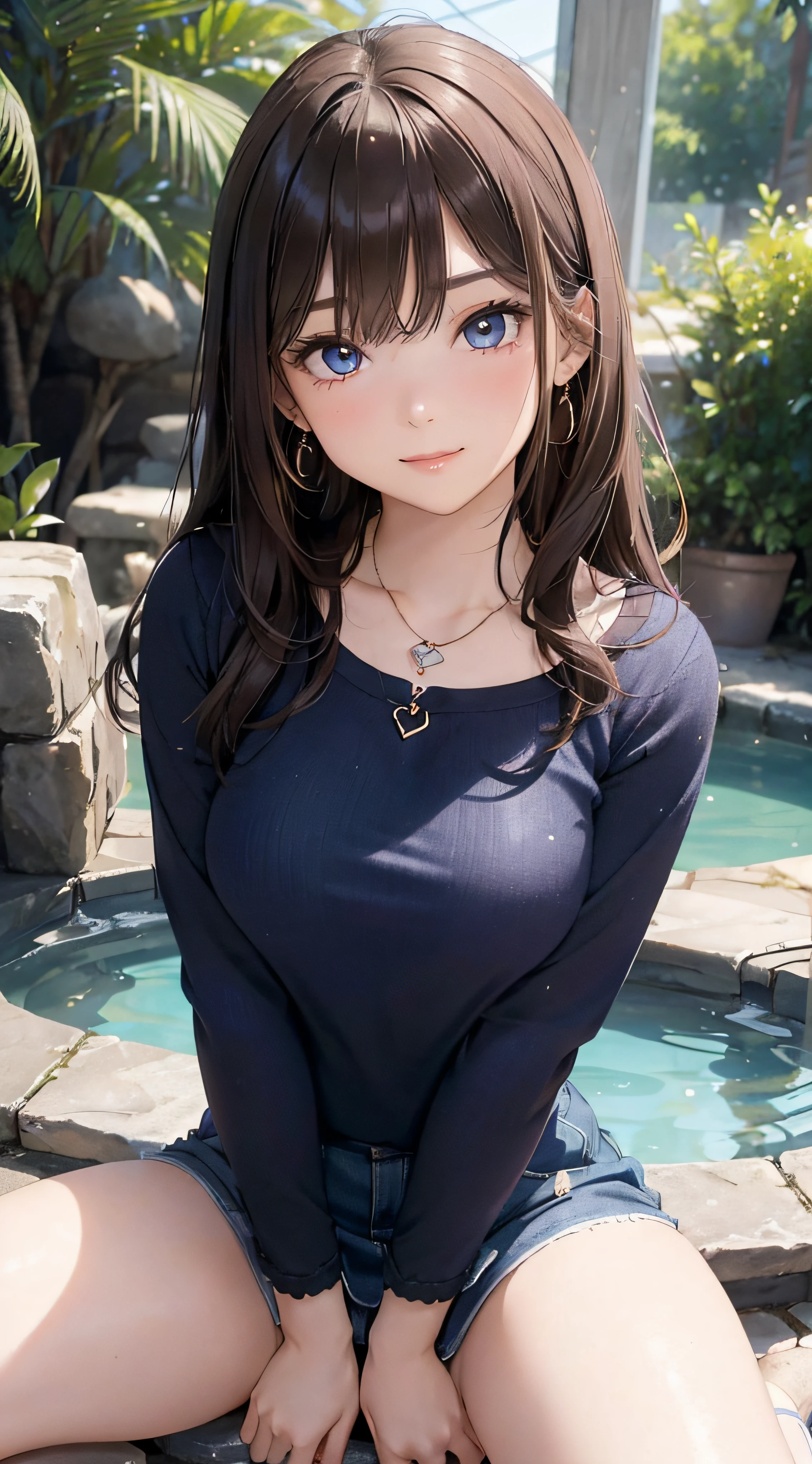 (table top: 1.3), (maximum resolution: 1.2), (Ultra HDTV: 1.2), cinematic light, Ultra HDTV, (fine eyes and skin), (detailed facial features), nffsw, 8K resolution, sharp focus: 1.2, perfect style, beautiful face, perfect body, Accurate, anatomically correct, Highly detailed face and skin texture, fine eyes, dark blue eyes, double eyelid, thin eyebrows, glitter eyeliner: 1.2, natural cheeks, Glossy skin, Fair skin: 1.2, small shiny necklace and earrings, (glossy lips: 1.4), break, one person's perspective, (She is a very cute female teacher), (pink lace panties), (enchanting smile: 1.2), ((innocent and cute girl:1.3)), (Long Wave Hair), (light brown hair:1.2), (cowboy shot: 1.2), break, ((very close relationship: 1.2)), medium to large breasts, ((looking at the viewer:1.2)), ((Hot spring trip:1.2)), ((Bend your knees and spread your legs wide:1.2)), (From the side:1.2),low angle shot,full body shot Tight sweater with long sleeves in bright colors tight denim mini skirt embarrassed look Kamimei