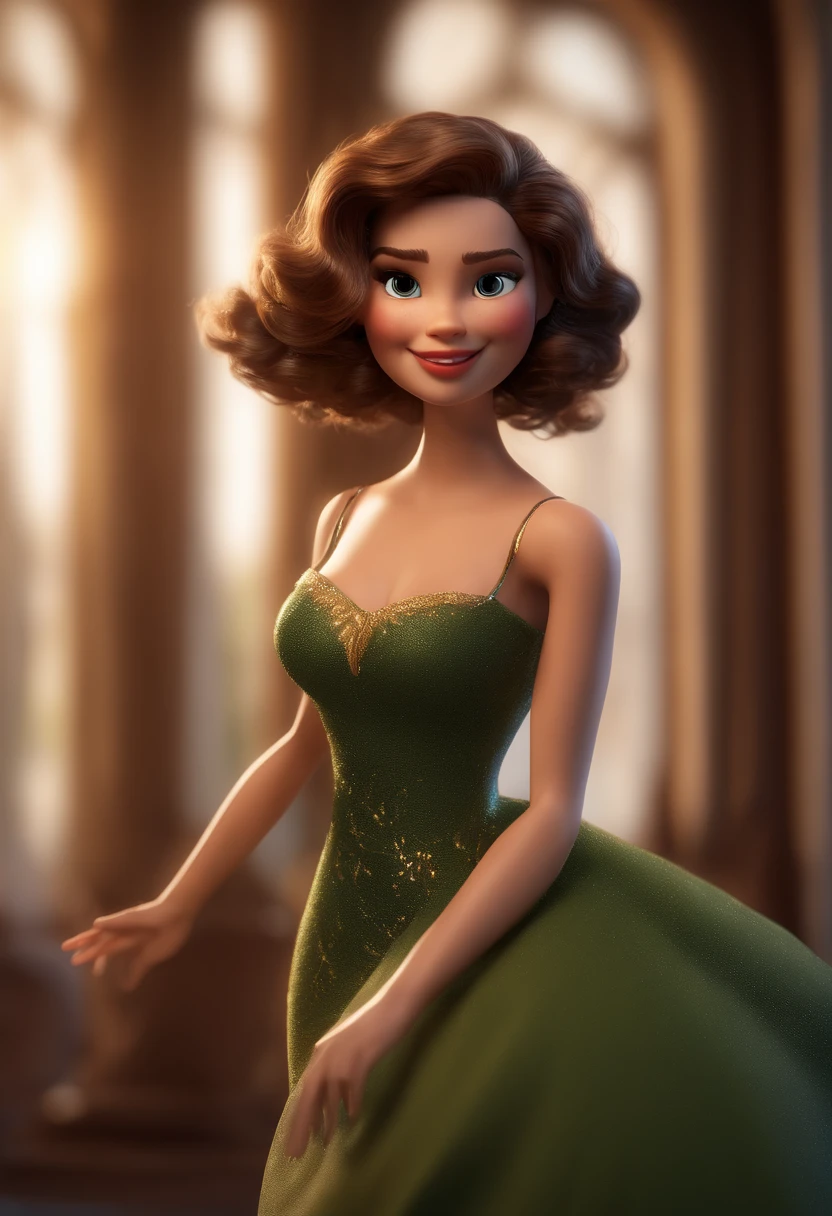 Persomage Curly Hair Brunette Animation Character, Caractere estilizado, animation style rendering, 3D estilizado, Arnold Maya render, 3 d render stylized, toon render keyshot, Personagem 3D, Personagem 3D, 3d rendering stylized, 3 d character render, personagem de desenho animado, Personagem de close up, Pose de personagem,  (Estilo Pixar) (master part:1.2) (Bokeh) (best quality) (pele detalhada) (textura detalhada) (8k) (argila) (Cinematic lighting) (foco nítido