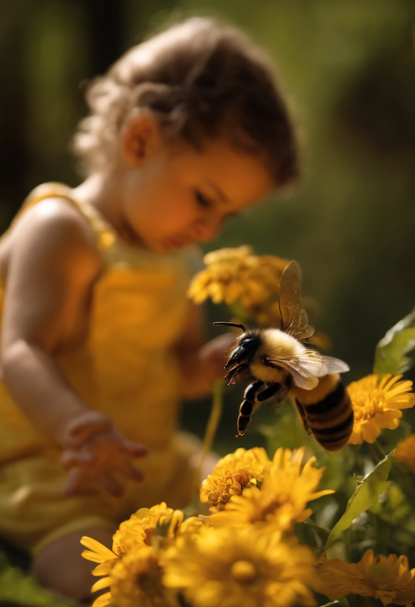 playing with a doll in the shape of a bee