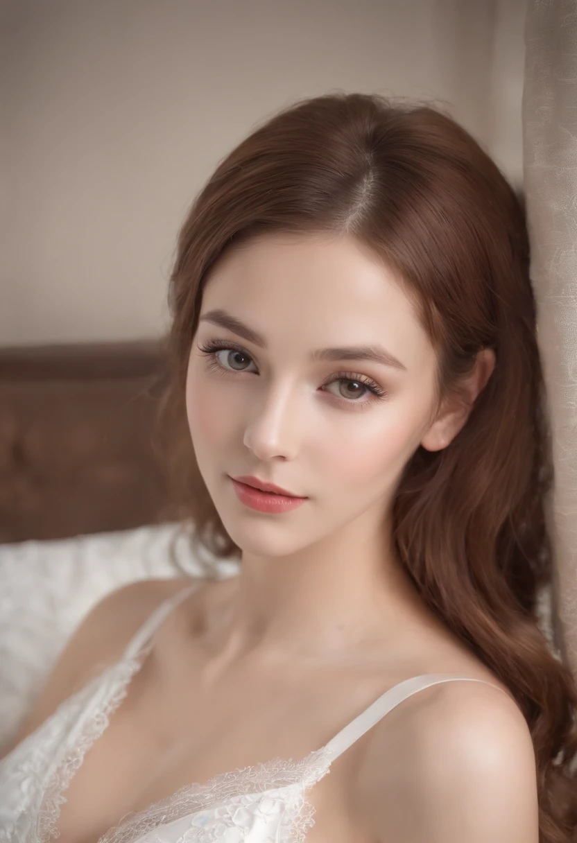 tmasterpiece,necesitar,Chica china,1girll,retrato,long chestnut brown hair,Colas de caballo,二重まぶた,Sonrisa inocente y linda,Ropa interior blanca de tirantes,en cama,pale milky white porcelain skin, Beautiful woman in sexy lingerie with white straps, Lindo rostro delicado,Linda pose elegante,cuerpo completosbian,(con colores neutros),(HDR:1.4)tmasterpiece,necesitar,1girll,retrato,Cabello whaite,Colas de caballo,Ropa interior blanca de tirantes,en cama,pale milky white porcelain skin, Beautiful woman in sexy lingerie with white straps, Lindo rostro delicado,Linda pose elegante,(con colores neutros),Calidad 4K