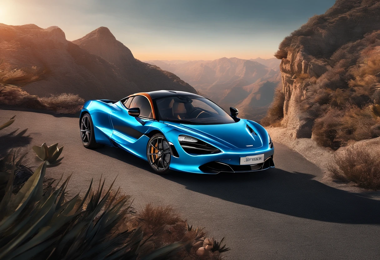 (Best quality, 8K, Masterpiece :1.2), Ultra photo realsisim, simplebackground, onthe mountain, Detailed McLaren 720s, The background is a cliff, Under the sunset,-1