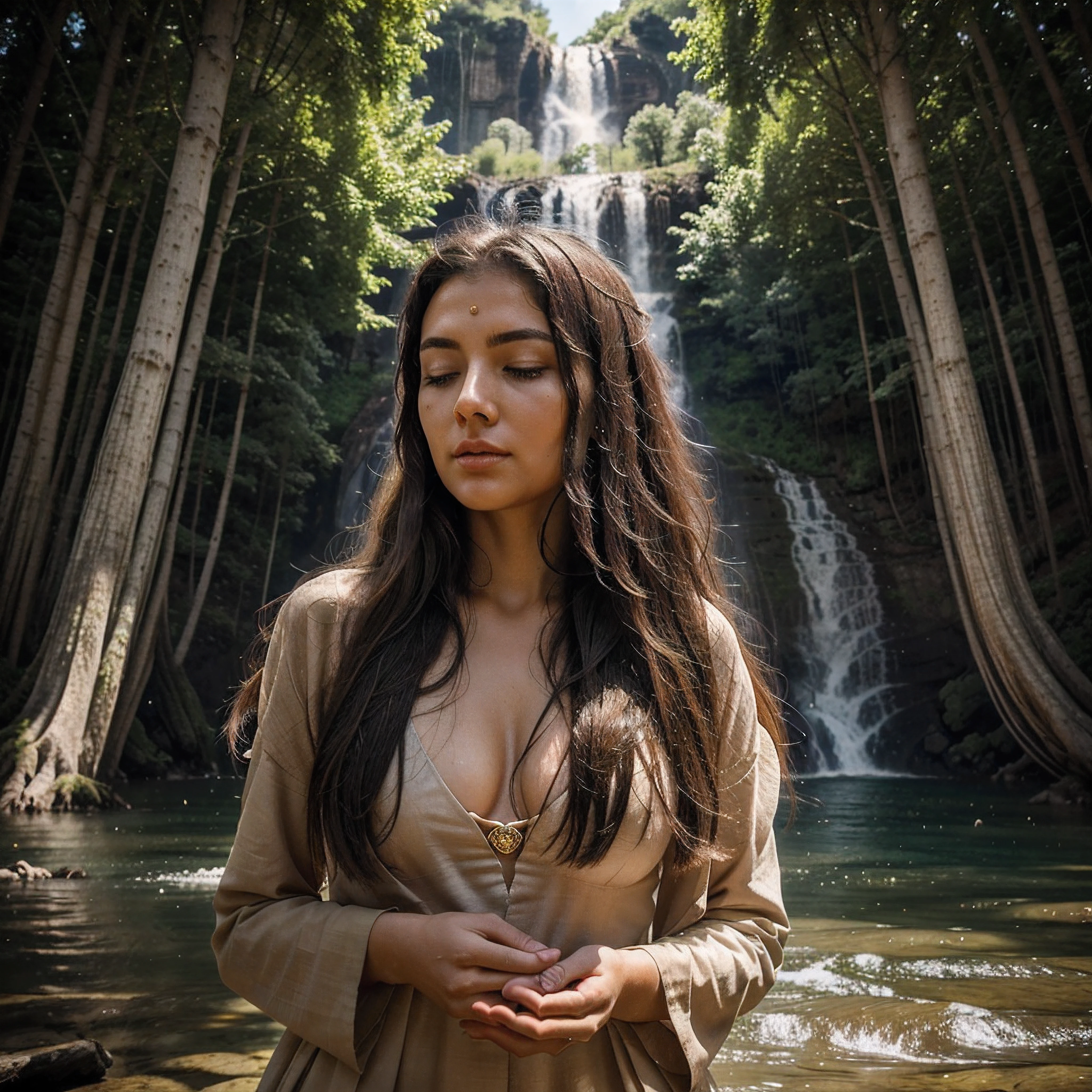 The world was still young, untouched by modern technology or infrastructure. The primordial forests and roaring rivers sprawled under an open sky, inhabited only by scattered tribes of early humans. In a moonlit clearing, a lone woman knelt before the towering figure of the goddess of all women. The goddess radiated an ancient, powerful energy, her flowing robes and long hair drifting softly though there was no wind.

Inside the woman, nine warring personalities battled for control over her conscious mind. Each vied to be the one to accept the gift being offered - a deep sense of inner peace and euphoria unlike any she had experienced in her difficult, fragmented life.

The goddess reached out a hand, her glowing eyes filled with unconditional compassion. As soon as her fingertips grazed the woman's forehead, a warm, honey-like feeling washed over and through the woman. Her inner turmoil dissolved away, all nine selves unified in this profound moment of healing.

The woman closed her eyes, tears flowing down her cheeks. For the first time, she understood what it meant to be whole.

What does inner wholeness mean to you, and how can we achieve it even amidst the complexities of modern life?
