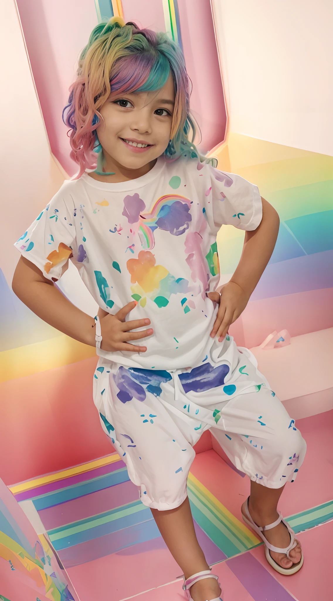 Um retrato de uma ,
(rainbow hair:1.3)