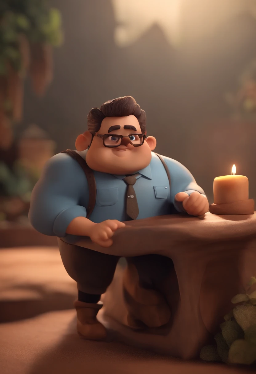 Personagem dos desenhos animados de um homem pouco gordo, com barba, with square glasses, cabelo curto, quase careca, marrom escuro e uma camisa azul, Holding a house in my hands, animation character, Caractere estilizado, animation style rendering, 3D estilizado, Arnold Maya render, 3 d render stylized, toon render keyshot, Personagem 3D, Personagem 3D, 3d rendering stylized, 3 d character render, personagem de desenho animado, Personagem de close up, Pose de personagem,  (Estilo Pixar) (master part:1.2) (Bokeh) (best quality) (pele detalhada) (textura detalhada) (8k) (argila) (Cinematic lighting) (foco nítido