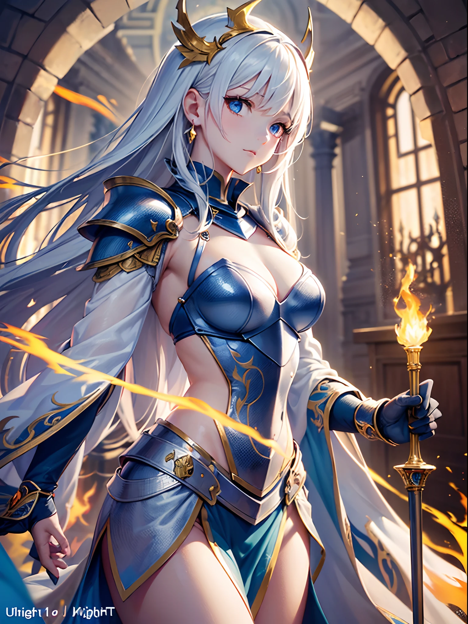 Finest quality)),(超A high resolution),(ultra-detailliert),(Meticulous portrayal),((Best Anime)),(Finest works of art),sharpnes,Clair,Ultra-Precision Art,The art of astounding depiction,Beautiful fantasy art with intricate and detailed details, (Flowing light:1.3),(Flame diffused:1.3), (1 adult female:1.5),((Magic Knight:1.5)),(Magic armor with intricate and detailed beautiful reliefs),Posture:1.5