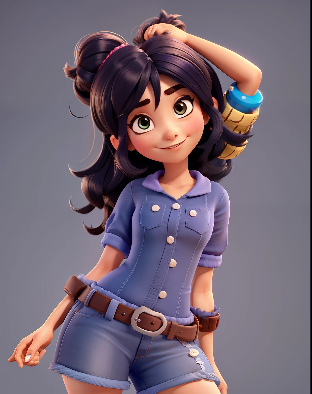 Mulher preta com cabelo curta cacheado no estilo pixar, ao lado